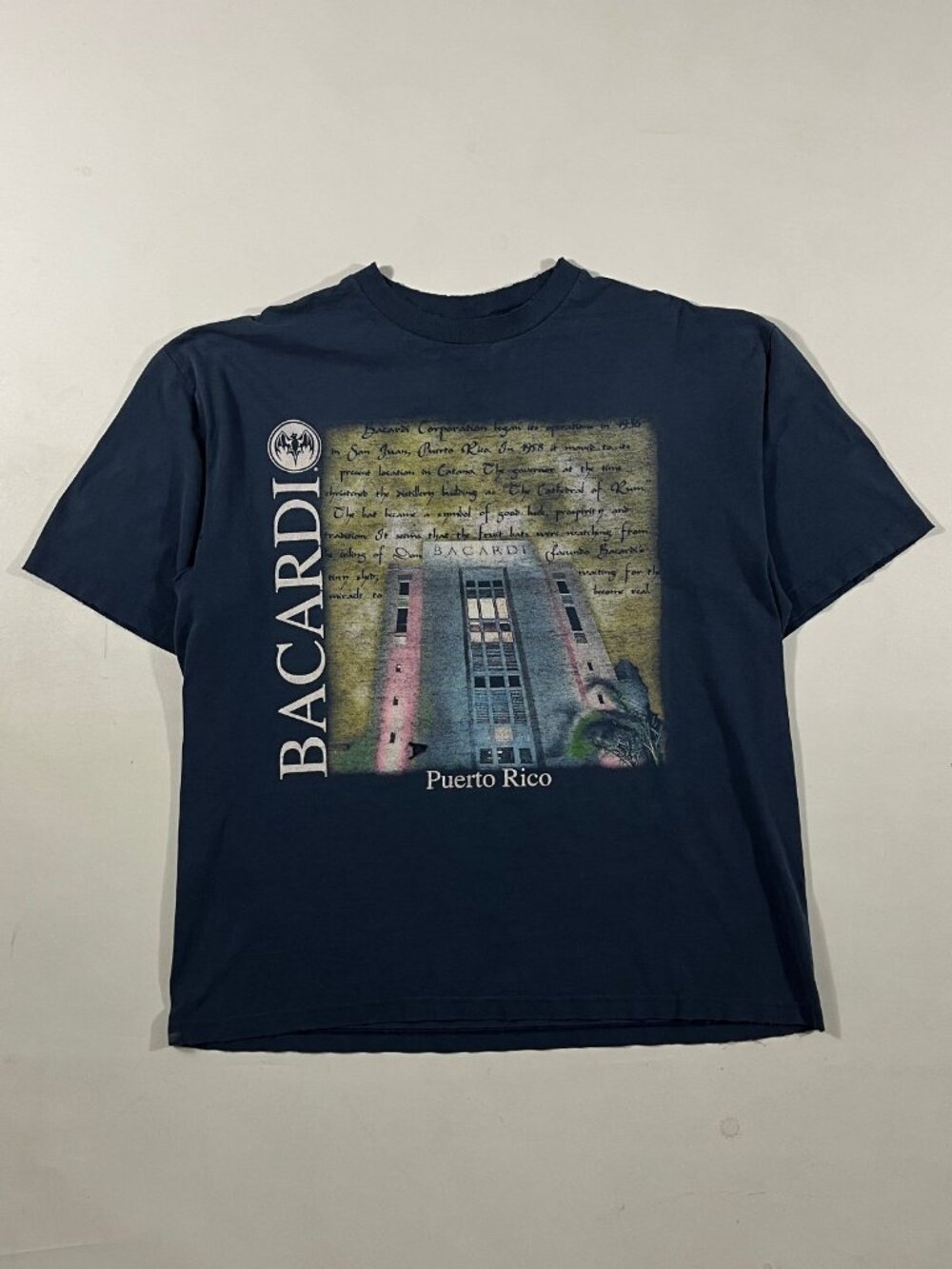Vintage Y2K Bacardi Rum Puerto Rico Navy Graphic T-Shirt XL
